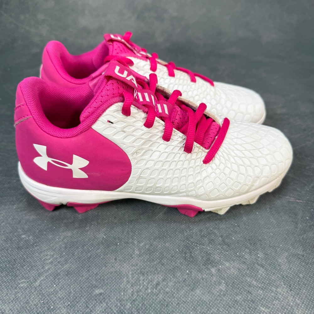 Under Armour Kids White & Pink Molded Cleats Girls Softball Youth Size 3Y